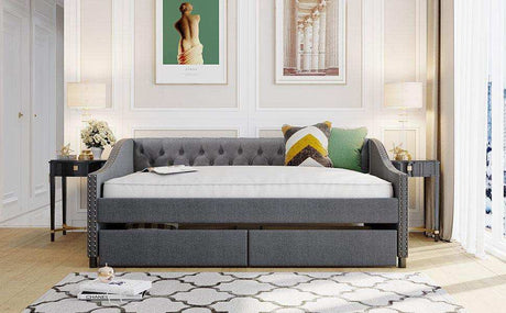 Daybed, Upholstered with Two Drawers, Gray