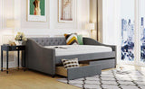 Full Daybed, Upholstered with Two Drawers, Gray