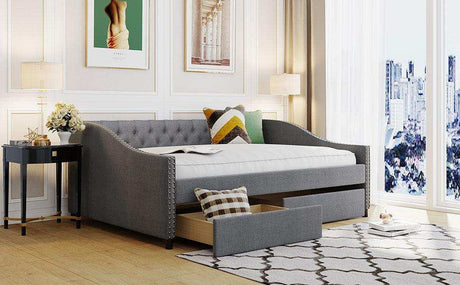 Daybed, Upholstered with Two Drawers, Gray