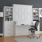 White Murphy bed with desk and side tower storage in modern home office