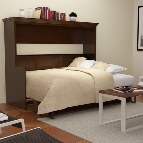 Leto Muro Full Size Murphy Bed with Headboard in Walnut Brown - Horizontal Bed Open