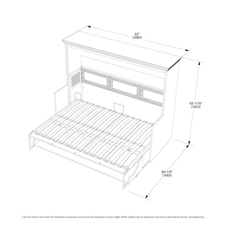 Leto Muro Full Size Murphy Bed with Headboard in Walnut Brown - Dimensions Open