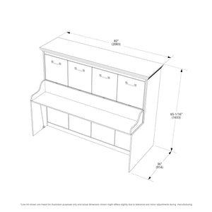 Leto Muro Full Size Murphy Bed with Headboard in Walnut Brown - Dimensions Closed