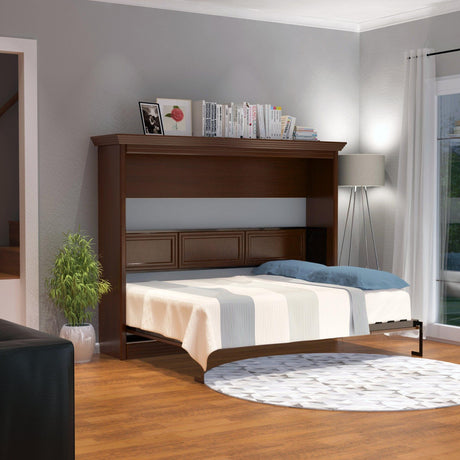 Leto Muro Full Size Murphy Bed with Headboard in Walnut Brown - Horizontal Bed Opened