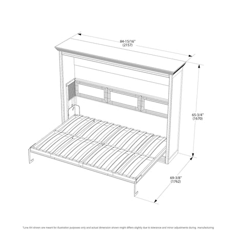 Leto Muro Full Size Murphy Bed with Headboard in Walnut Brown - Dimensions Bed Open