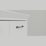 White Murphy bed cabinet corner with modern black handle and detailed trim