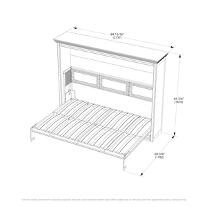 Leto Muro White, Horizontal Full Size Murphy Bed with Desk and Headboard - Dimensions No Desk B