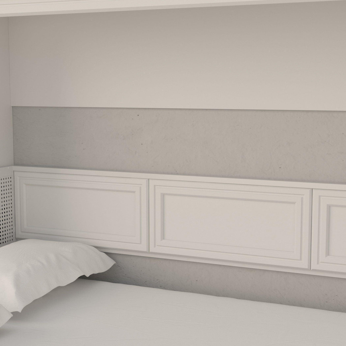 Leto Muro White, Horizontal Full Size Murphy Bed with Desk and Headboard - Headboard View