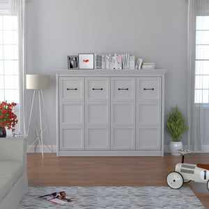 Leto Muro White, Horizontal Full Size Murphy Bed with Desk and Headboard - Closed No Desk