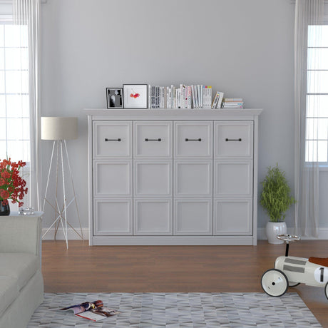 Leto Muro White, Horizontal Full Size Murphy Bed with Desk and Headboard - Closed No Desk