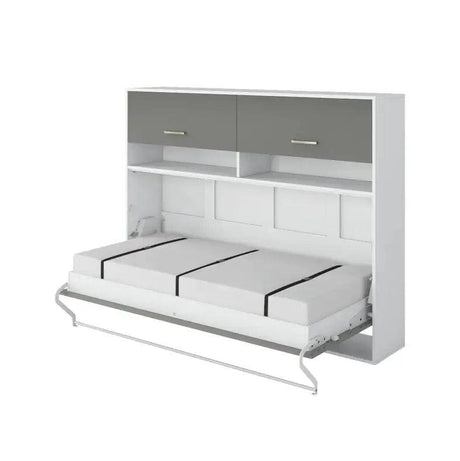 Maxima House Invento Horizontal Wall Bed, European Full Size with a cabinet on top - Bedroom Depot USA