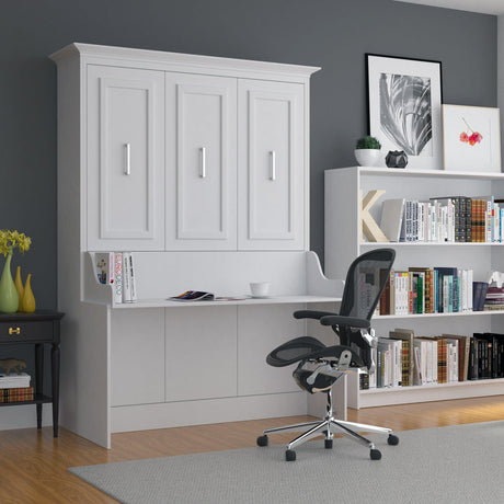 Leto Muro Allegra Vertical Full Murphy Bed with Desk in White - Bedroom Depot USA