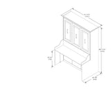 Murphy bed with desk dimensions, Allegra vertical, white, line drawing