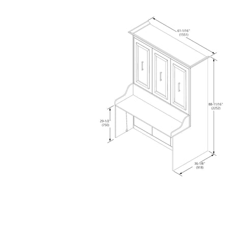 Leto Muro Allegra Vertical Full Murphy Bed with Desk in White - Bedroom Depot USA