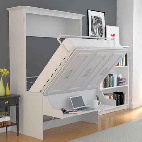 Leto Muro Allegra Vertical Full Murphy Bed with Desk in White - Bedroom Depot USA