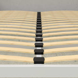 Close-up of wooden slats on Murphy bed frame, sturdy support structure, modern furniture