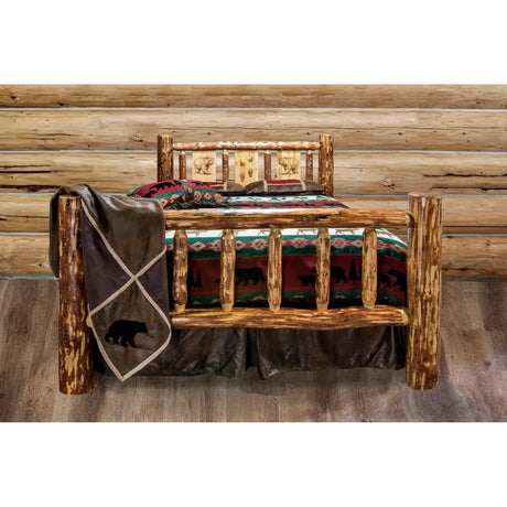 Glacier Country Collection King Bed w/ Laser Engraved - Bedroom Depot USA