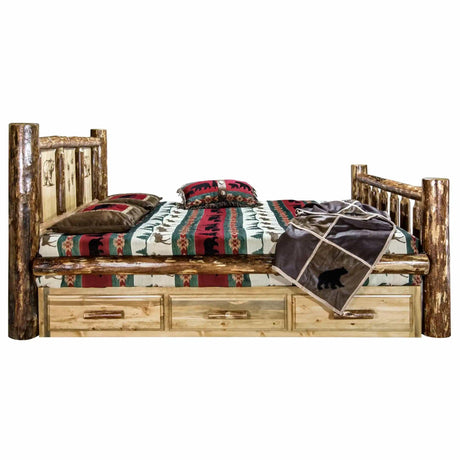 Glacier Country Collection King Storage Bed w/ Laser Engraved - Bedroom Depot USA