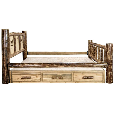 Glacier Country Collection King Storage Bed w/ Laser Engraved - Bedroom Depot USA