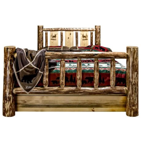 Glacier Country Collection King Storage Bed w/ Laser Engraved - Bedroom Depot USA