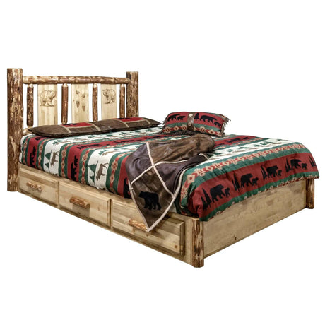 Glacier Country Collection Platform Bed w/ Storage, King w/ Laser Engraved - Bedroom Depot USA