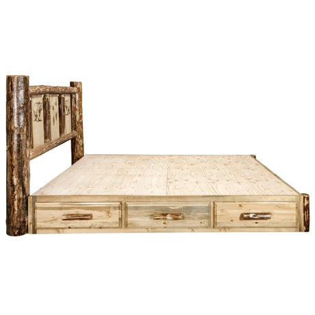 Glacier Country Collection Platform Bed w/ Storage, King w/ Laser Engraved - Bedroom Depot USA