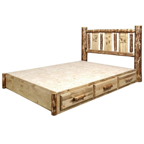 Glacier Country Collection Platform Bed w/ Storage, King w/ Laser Engraved - Bedroom Depot USA