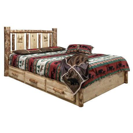 Glacier Country Collection Platform Bed w/ Storage, King w/ Laser Engraved - Bedroom Depot USA