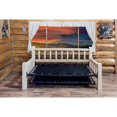 Homestead Collection Day Bed w/ Pop Up Trundle Bed, Clear Lacquer Finish MWHCDBTV - Bedroom Depot USA