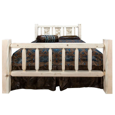 Homestead Collection King Bed w/ Laser Engraved, Clear Lacquer Finish - Bedroom Depot USA