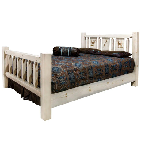 Homestead Collection King Bed w/ Laser Engraved, Clear Lacquer Finish - Bedroom Depot USA