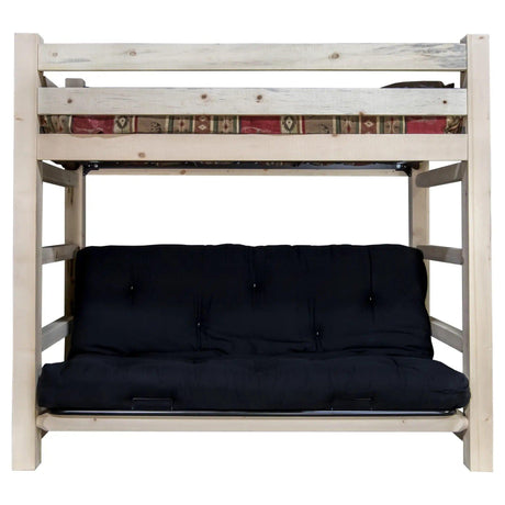 Homestead Collection Twin Bunk Bed over Full Futon Frame w/ Mattress, Clear Lacquer Finish MWHCTWFMRV - Bedroom Depot USA