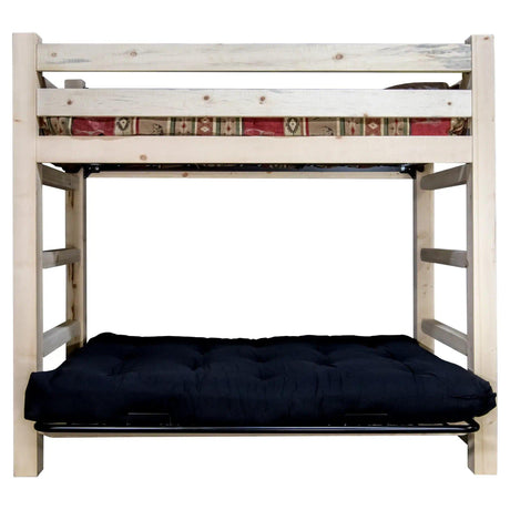 Homestead Collection Twin Bunk Bed over Full Futon Frame w/ Mattress, Clear Lacquer Finish MWHCTWFMRV - Bedroom Depot USA