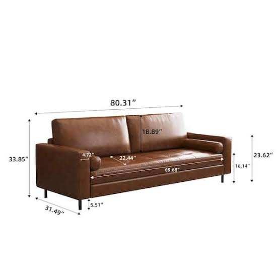 Snveil 80.31 in. Square Arm Faux Leather Rectangle Sofa 31.49 in. Depth Brown