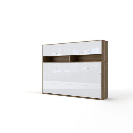 Maxima House Invento Horizontal Wall Bed, European Full Size with a cabinet on top - Bedroom Depot USA