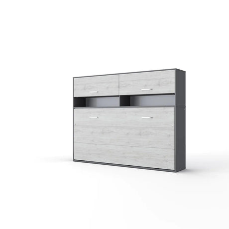 Maxima House Invento Horizontal Wall Bed, European Full Size with a cabinet on top - Bedroom Depot USA