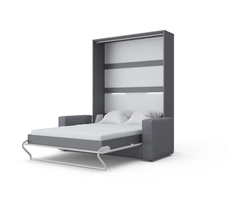 Invento Vertical European Full XL Murphy Bed in White Monaco and Grey with Loveseat Sofa in Grey - Bedroom Depot USA