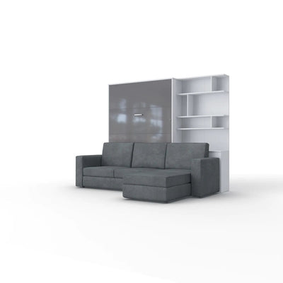 Maxima House Murphy bed European Full XL Vertical with a Sectional Sofa and a Bookcase Invento. SALE IN001/17WG-LG - Bedroom Depot USA