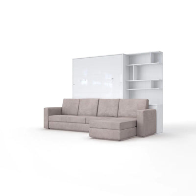 Maxima House Murphy bed European Full XL Vertical with a Sectional Sofa and a Bookcase Invento. SALE IN001/17W-LB - Bedroom Depot USA