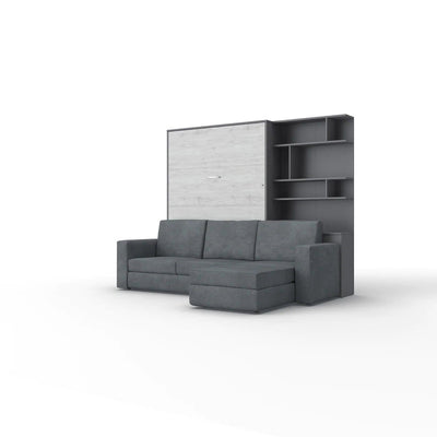 Maxima House Murphy Bed Full XL Vertical with a Sectional Sofa and a Bookcase Invento. SALE IN001/17GW-LG - Bedroom Depot USA