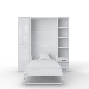 Invento Vertical European Full XL Murphy Bed with Cabinets, Shelves, and Drawers - Bedroom Depot USA