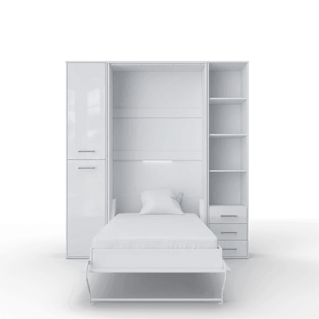 Invento Vertical European Full XL Murphy Bed with Cabinets, Shelves, and Drawers - Bedroom Depot USA