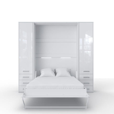 Invento Vertical European Full XL Murphy Bed with Dual Wardrobe Cabinets - Bedroom Depot USA