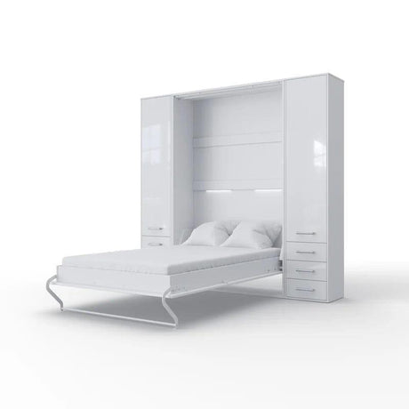 Invento Vertical European Full XL Murphy Bed with Dual Wardrobe Cabinets - Bedroom Depot USA