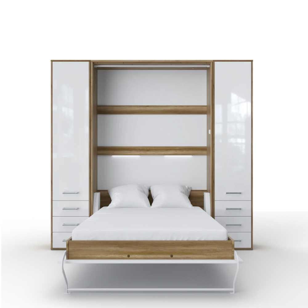Invento Vertical European Full XL Murphy Bed with Dual Wardrobe Cabinets - Bedroom Depot USA