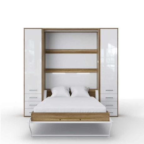 Invento Vertical European Full XL Murphy Bed with Dual Wardrobe Cabinets - Bedroom Depot USA