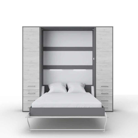 Invento Vertical European Full XL Murphy Bed with Dual Wardrobe Cabinets - Bedroom Depot USA