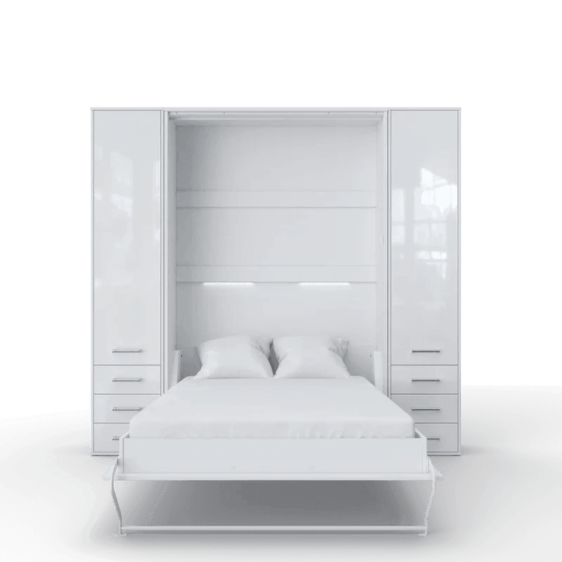 Invento Vertical European Full XL Murphy Bed with Dual Wardrobes - Bedroom Depot USA