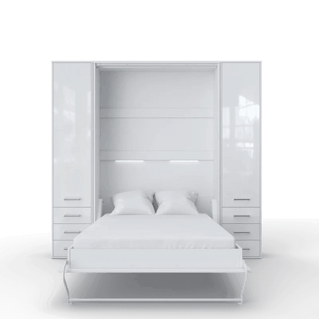 Invento Vertical European Full XL Murphy Bed with Dual Wardrobes - Bedroom Depot USA