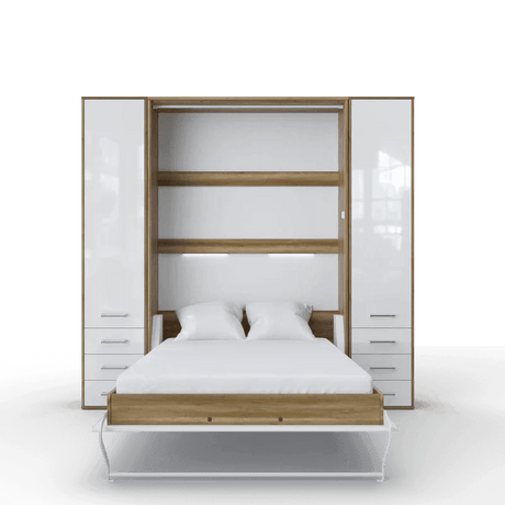 Invento Vertical European Full XL Murphy Bed with Dual Wardrobes - Bedroom Depot USA